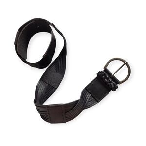 Y2K Boho Style Chunky Leather Hip Belt Black